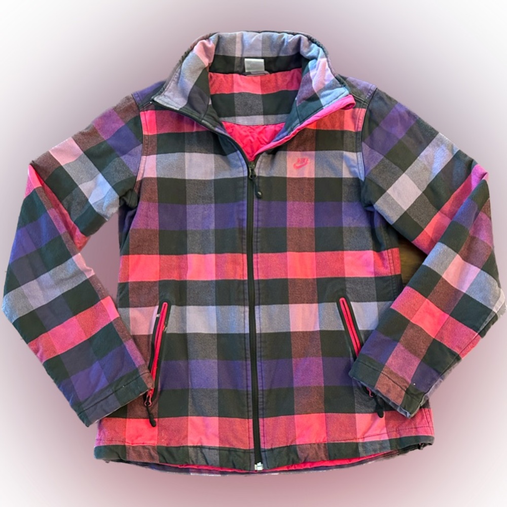 Nike plaid flannel jacket size M with hood